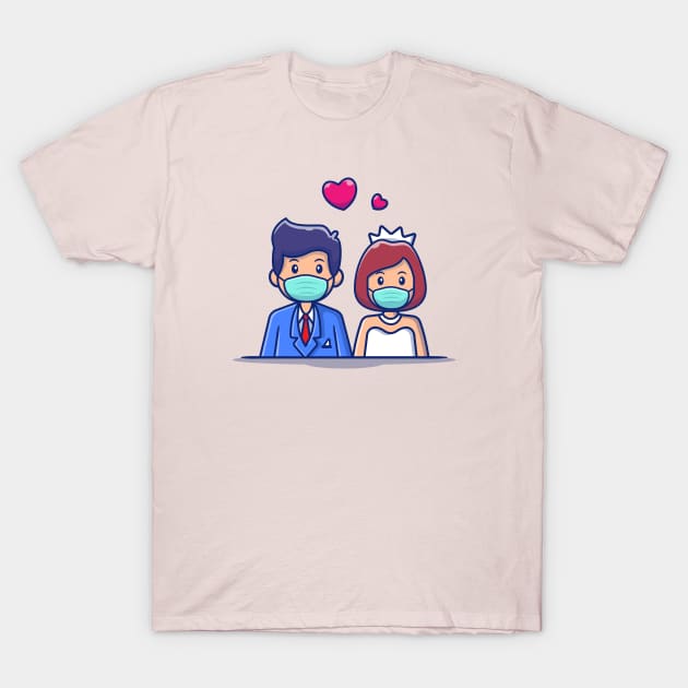 Cute Couple Marriage Man And Woman Wearing Mask T-Shirt by Catalyst Labs